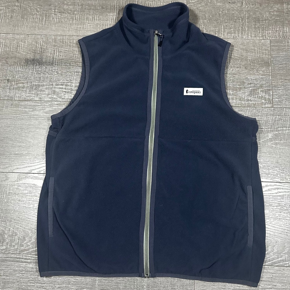 Cotopaxi Teca Fleece Vest Mens Large Navy Blue Full Zip Recycled Polyester Llama